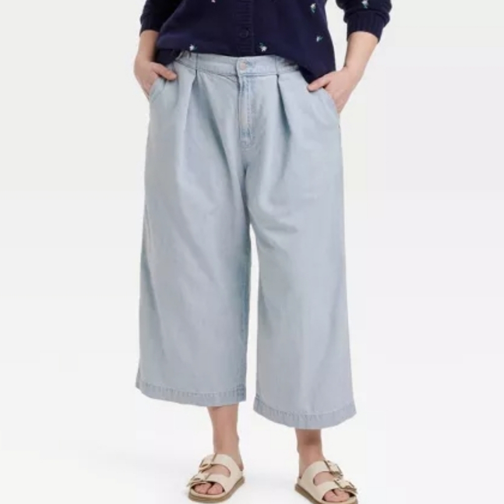 High-Rise Cropped Trousers Two Way Denim Wide Leg - Universal Thread Size 12R